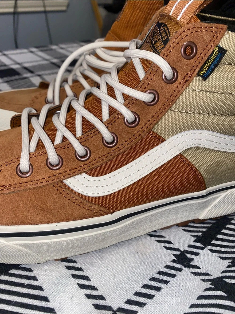 Vans Men’s Sk8-Hi High-Top Sneakers in Rust Brown and Beige